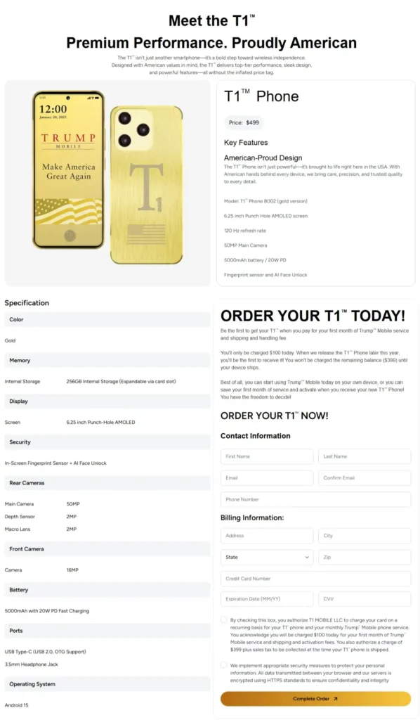 Trump Mobile T1 Phone